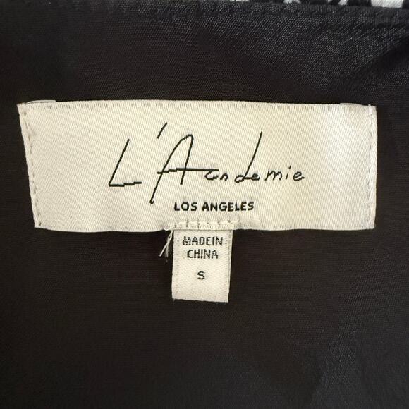 L'ACADEMIE Black and White  Joyce Leopard Satin Tulip Hem Faux Wrap Dress Small - Picture 8 of 10